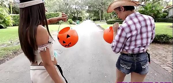  Halloween teen cutie trick or treating for a big cock